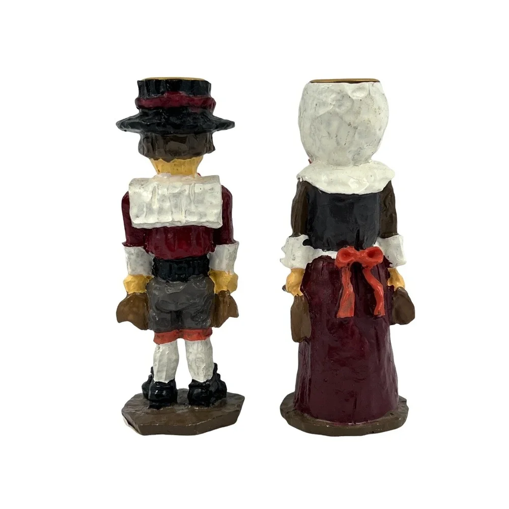 Vintage Hermitage Pottery Candlestick Holder Thanksgiving Pilgrims KA772 1998